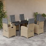vidaXL Ensemble à manger de jardin coussins 7 Pièces mélange beige rotin