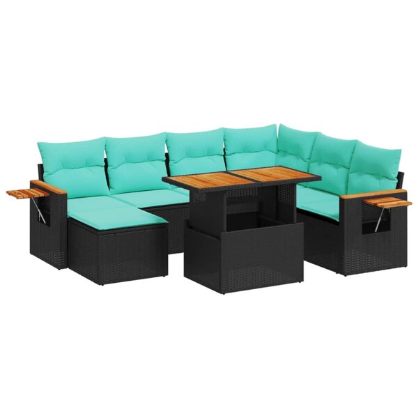 vidaXL Salon de jardin 8 Pièces avec coussins noir résine tressée