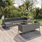 vidaXL Salon de jardin 10 Pièces avec coussins Résine tressée Gris