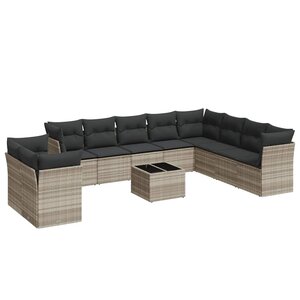 vidaXL Salon de jardin 11 Pièces avec coussins gris clair résine tressée