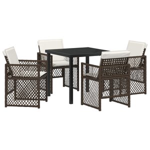 Ensemble de salle à manger de jardin 5 pièces avec coussins marron poly rattan