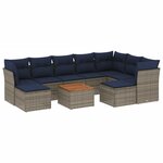 vidaXL Salon de jardin 10 Pièces avec coussins gris résine tressée
