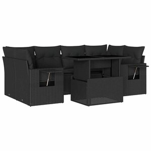 vidaXL Salon de jardin 7 Pièces avec coussins noir résine tressée