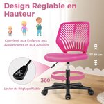 Chaise de bureau pivotante enfants avec hauteur réglable 77-89 cm siège à roulettes avec dossier ergonomique & base à 5 étoiles charge 150 kg rose 20_0008081