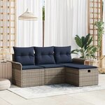 vidaXL Ensemble de canapé de jardin 4 Pièces Gris et marine polyrotin
