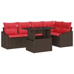 vidaXL Ensemble de canapé de jardin 6 Pièces Marron et rouge polyrotin