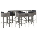 vidaXL Ensemble de bar de jardin 7 Pièces avec coussins gris poly rotin