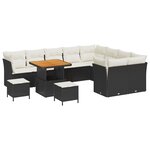 Ensemble de canapés de jardin de 12 pièces avec coussins noir poly rattan acacia