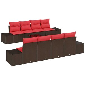 vidaXL Ensemble de canapé de jardin 9 Pièces Beige Rouge 55 x 55 x 37 cm