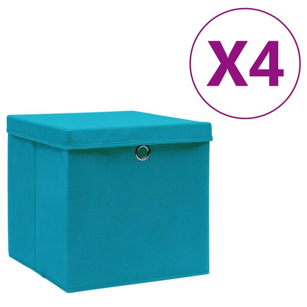 vidaXL Boîtes de rangement avec couvercles 4 Pièces 28x28x28cm Bleu azuré