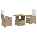 vidaXL Ensemble à manger de jardin et coussins 3 Pièces Beige poly rotin