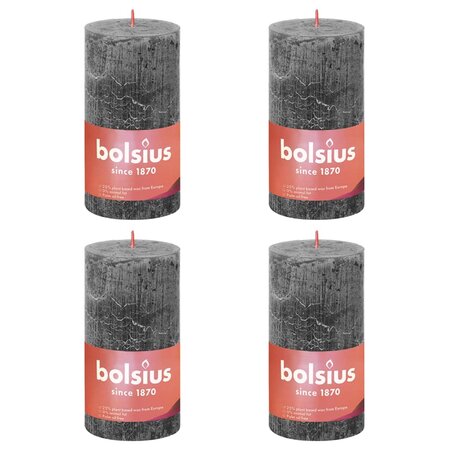 Bolsius Bougies pilier rustiques Shine 4 Pièces 130x68 mm Gris orageux