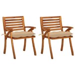 vidaXL Chaises à manger de jardin avec coussins lot de 2 Acacia massif