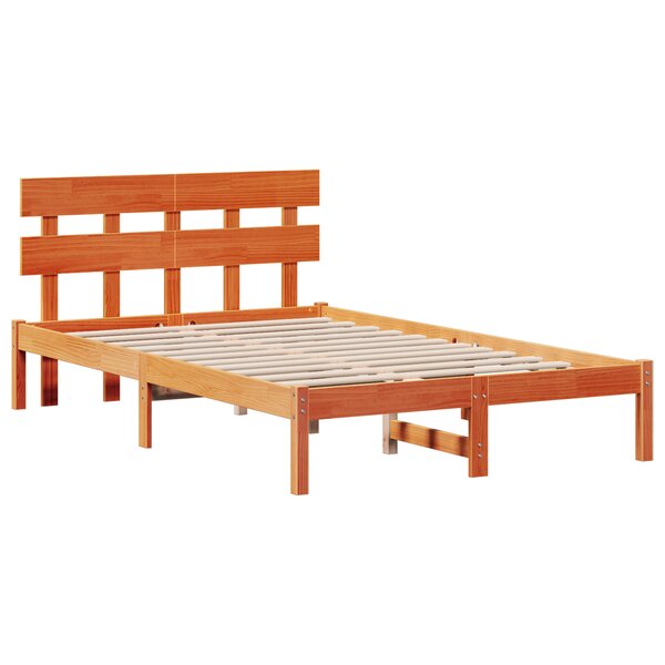 vidaXL Cadre de lit avec tête de lit Marron Ciré 135x190 cm Bois Massif Pin