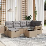vidaXL Salon de jardin avec coussins 7Pièces mélange beige résine tressée
