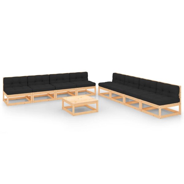 vidaXL Salon de jardin 9 Pièces avec coussins Bois de pin massif