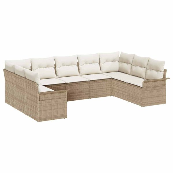 vidaXL Ensemble de canapé de jardin 9 Pièces Beige Poly rotin