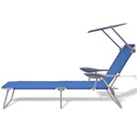 vidaXL Chaise longue avec auvent Acier Bleu