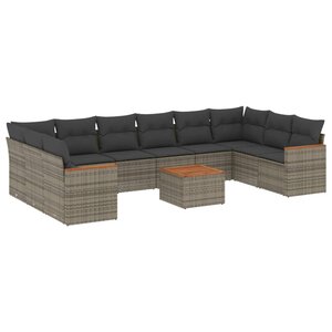 vidaXL Salon de jardin 11 Pièces avec coussins gris résine tressée