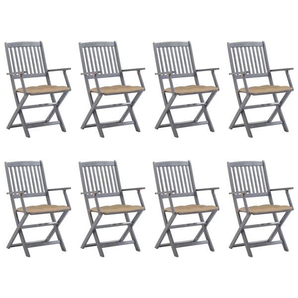vidaXL Chaises pliables d'extérieur lot de 8 et coussins Bois d'acacia