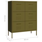 vidaXL Armoire à tiroirs Vert olive 80x35x101 5 cm Acier