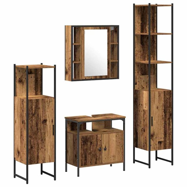 vidaXL Ensemble de mobilier de salle de bain 4 Pièces Bois Ancien