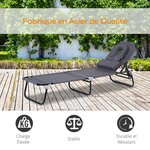 Transat de jardin chaise longue pliante bain de soleil pour lecture gris