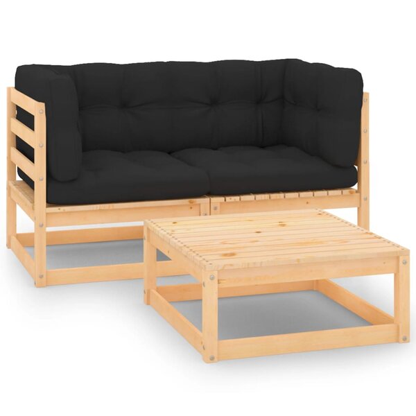 vidaXL Salon de jardin 3 Pièces avec coussins Bois de pin massif