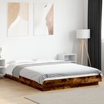 vidaXL Cadre de lit et lumières LED sans matelas chêne fumé 140x190 cm