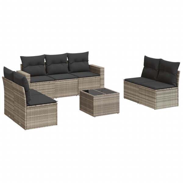 vidaXL Salon de jardin 8 Pièces avec coussins gris clair résine tressée