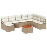 vidaXL Canapé de jardin 9 pièces avec coussins beige en poly rotin