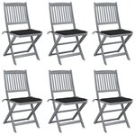 vidaXL Chaises pliables d'extérieur lot de 6 et coussins Bois d'acacia