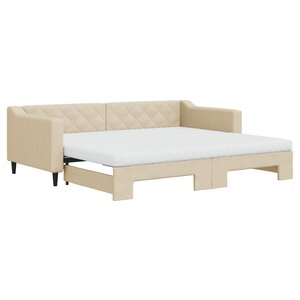 vidaXL Lit de jour avec gigogne et matelas crème 90x200 cm tissu