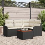 vidaXL Ensemble de Canapés de Jardin 5 Pièces avec Coussins Noir Rattan Acacia