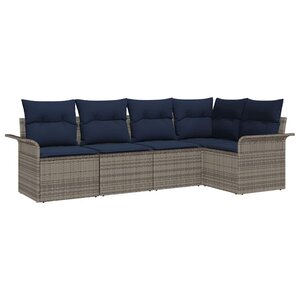 vidaXL Ensemble de canapé de jardin avec coussin 5 Pièces Gris Poly rotin