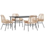 vidaXL Ensemble à manger jardin coussins 5Pièces marron poly rotin verre