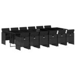 vidaXL Ensemble à manger de jardin 13 Pièces coussins noir résine tressée