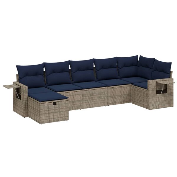 vidaXL Salon de jardin 7 Pièces avec coussins gris résine tressée