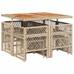 vidaXL Ensemble à manger de jardin et coussins 9 Pièces beige Poly rotin