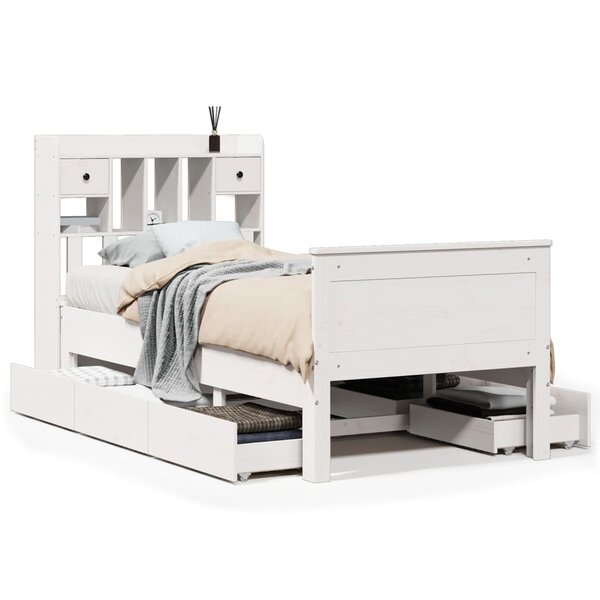vidaXL Lit bibliothèque sans matelas blanc 90x190cm bois de pin massif