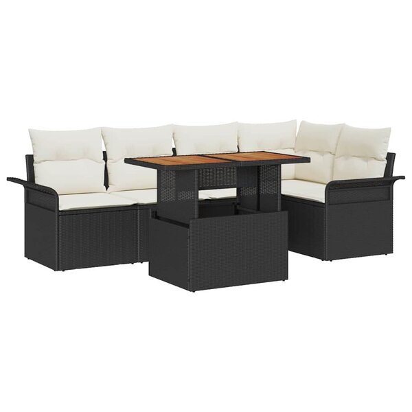 vidaXL Ensemble de canapé de jardin 6 Pièces Noir Poly rotin