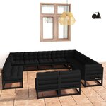 vidaXL Salon de jardin 12 Pièces avec coussins Noir Bois de pin massif