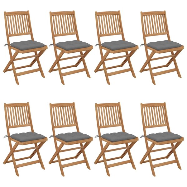 vidaXL Chaises pliantes 8 pièces avec coussins en bois d'acacia massif