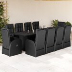 vidaXL Ensemble à manger de jardin 11 Pièces coussins noir résine tressée