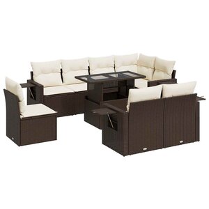 vidaXL Salon de jardin avec coussins 9 Pièces marron résine tressée