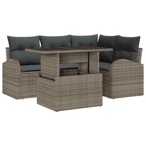vidaXL Ensemble de canapé de jardin avec coussin 5 Pièces Gris Poly rotin