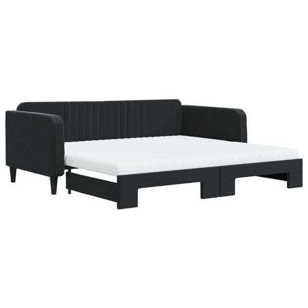 vidaXL Lit de jour avec lit gigogne et matelas noir 100x200 cm velours