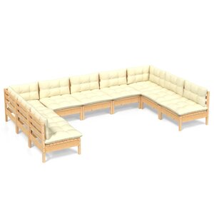 Salon de jardin meuble d'extérieur ensemble de mobilier 9 pièces avec coussins crème bois de pin solide 02_0017974