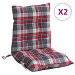 vidaXL Coussins de chaise à dossier bas lot de 2 motif carreaux rouge
