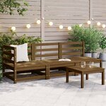vidaXL Salon de jardin 3 Pièces marron miel bois de pin massif